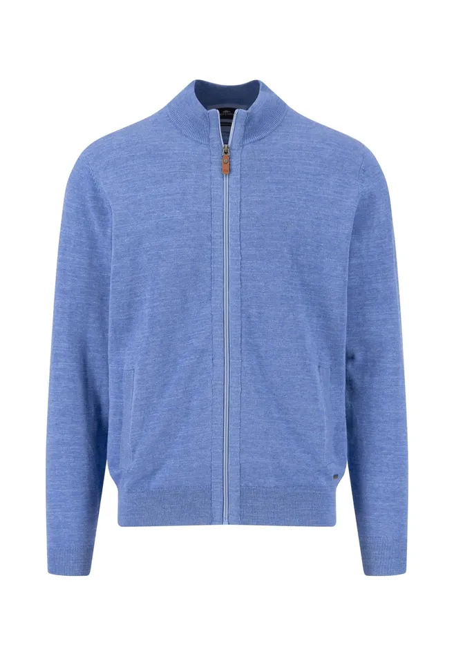 Cardigan Men FYNCHHATTON Parting Jacket Made Of Cotton With Leather Cippers Strong Blue Cardigan Men FYNCHHATTON Parting Jacket Made Of Cotton With Leather Cippers Strong Blue
