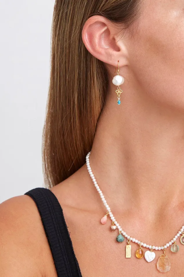 Chan Luu Earrings White Pearl And Turquoise Loop Earrings 8211 Women