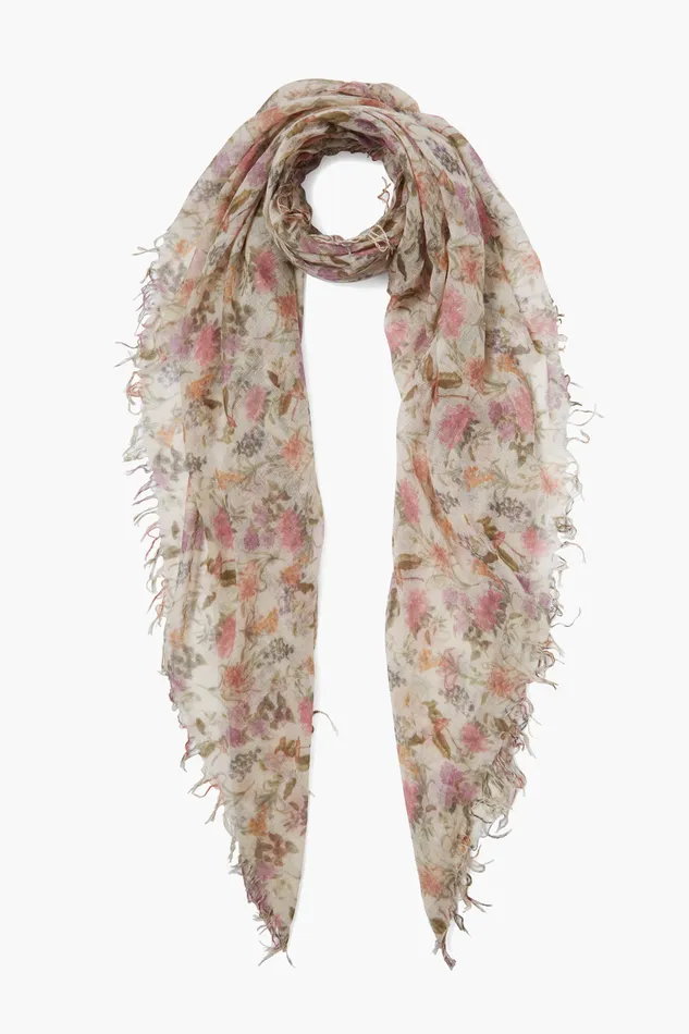 Chan Luu Scarves Cashmere And Silk Scarf Coconut Milk Floral 8211 Women
