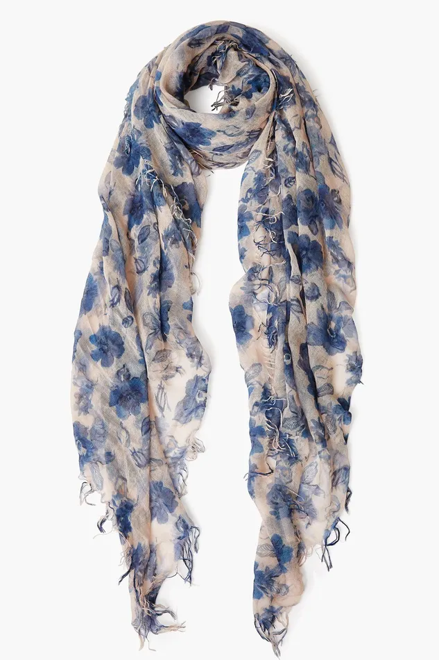 Chan Luu Scarves Cashmere And Silk Scarf Indigo Blue French Floral 8211 Women