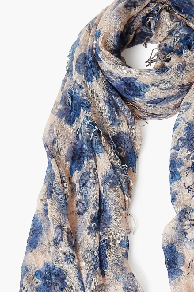 Chan Luu Scarves Cashmere And Silk Scarf Indigo Blue French Floral 8211 Women