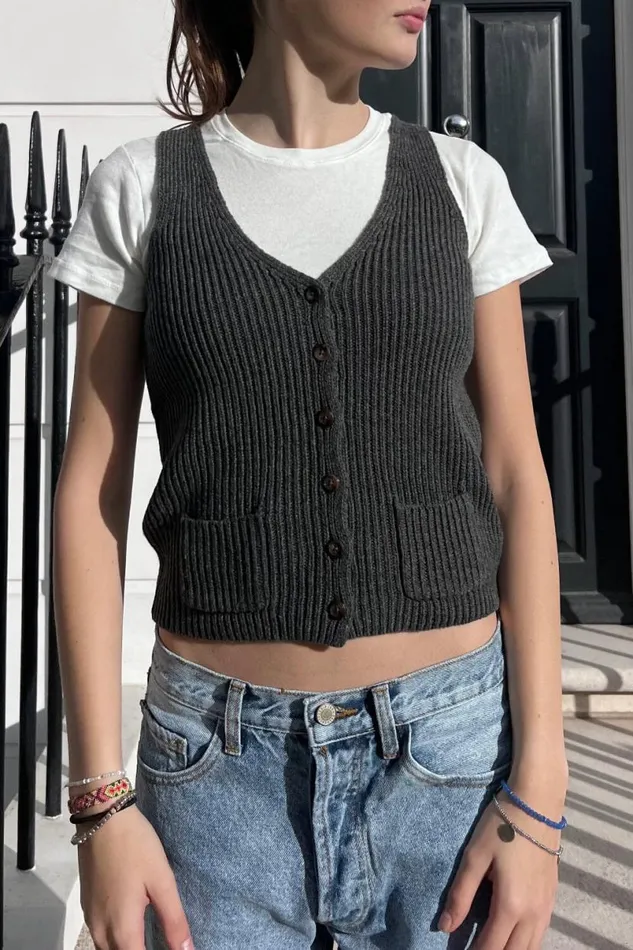 Clothing Elizabeth Wool Button Vest Brandy Melville SWEATERS