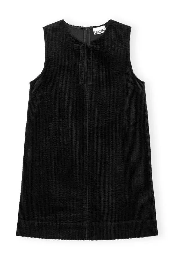 Clothing GANNI Dresses Black Corduroy Tie Band Mini Dress Black Clothing GANNI Dresses Black Corduroy Tie Band Mini Dress Black