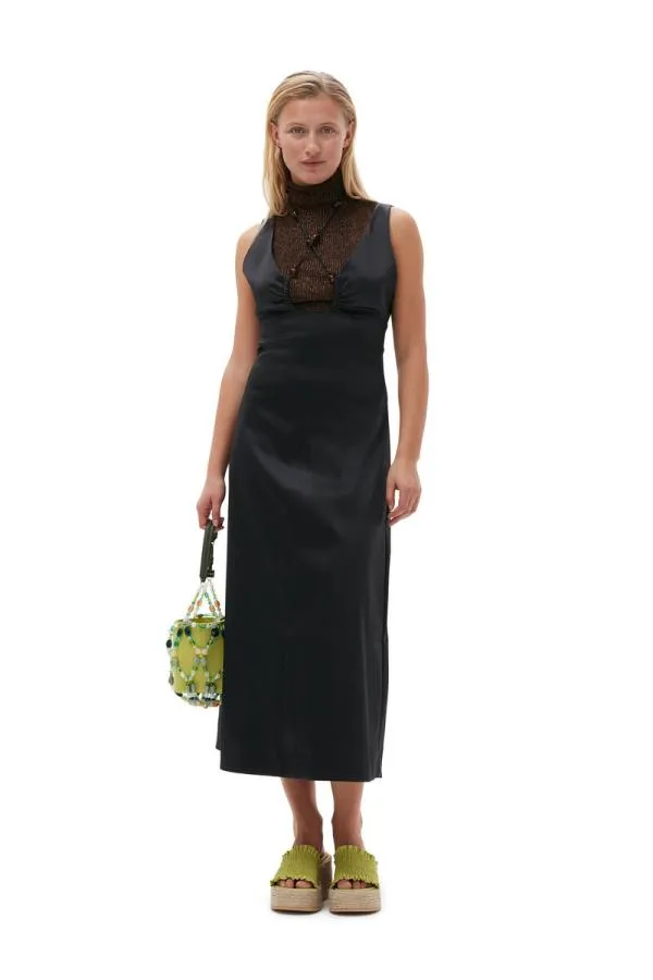 Clothing GANNI Dresses Double Satin HalterNeck Dress Black
