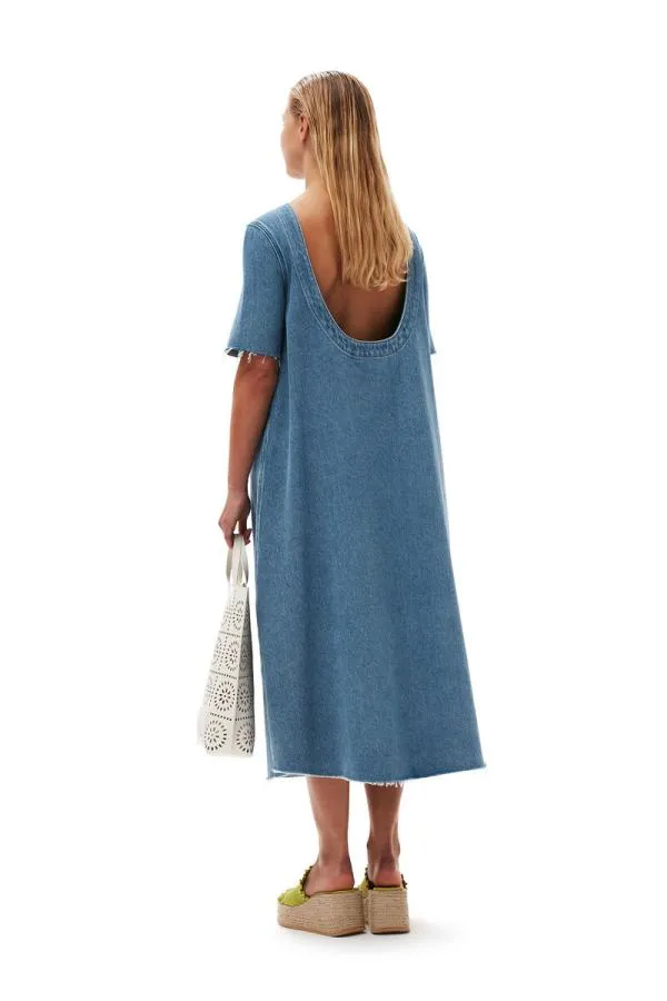 Clothing GANNI Dresses Heavy Denim Aline Midi Dress Light Blue Stone