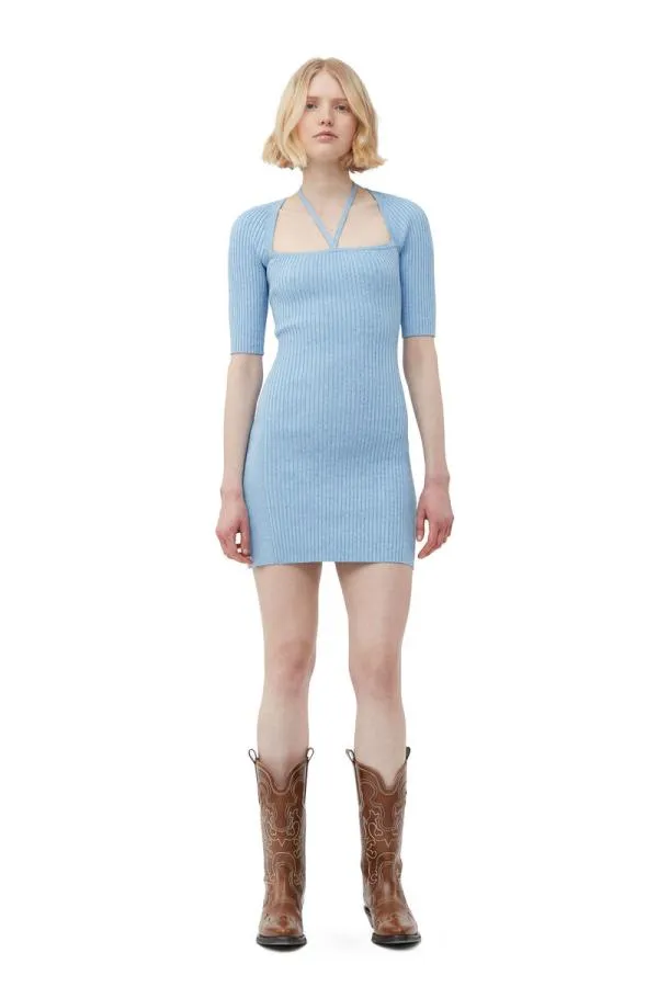 Clothing GANNI Dresses Melange Knit Mini Dress Ethereal Blue