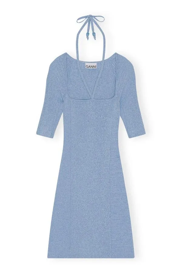 Clothing GANNI Dresses Melange Knit Mini Dress Ethereal Blue