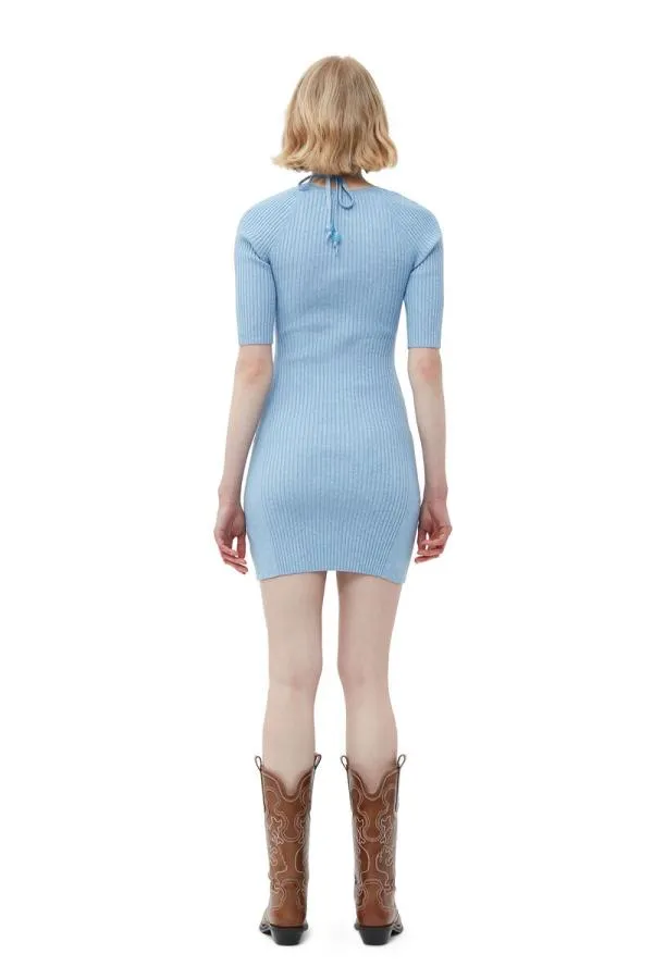 Clothing GANNI Dresses Melange Knit Mini Dress Ethereal Blue