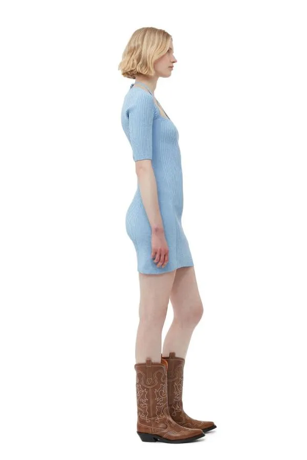 Clothing GANNI Dresses Melange Knit Mini Dress Ethereal Blue