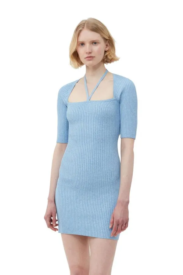 Clothing GANNI Dresses Melange Knit Mini Dress Ethereal Blue