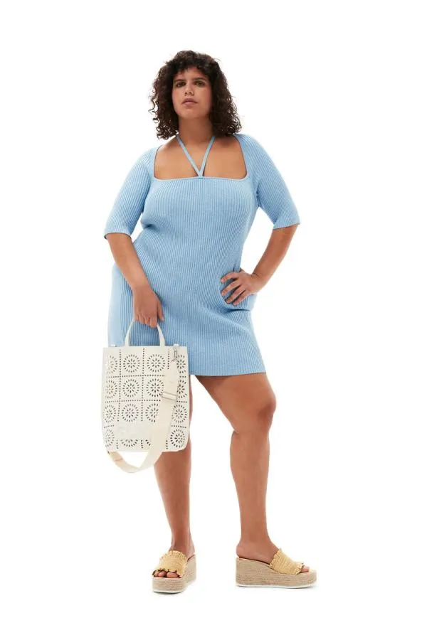 Clothing GANNI Dresses Melange Knit Mini Dress Ethereal Blue