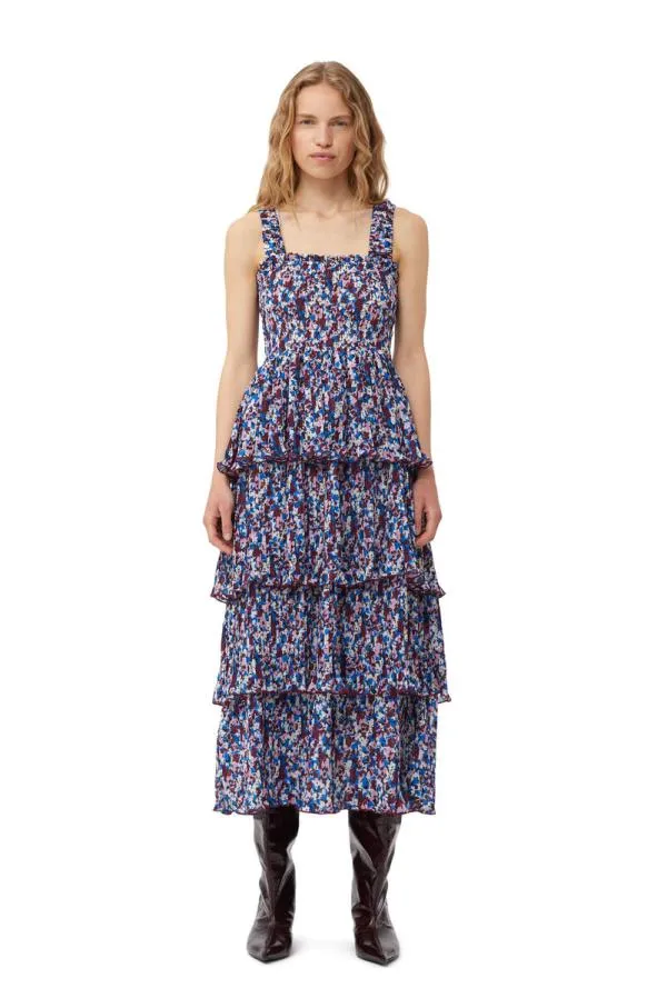 Clothing GANNI Dresses Multicolour Pleated Georgette Flounce Smock Midi Dress Multicolour Clothing GANNI Dresses Multicolour Pleated Georgette Flounce Smock Midi Dress Multicolour