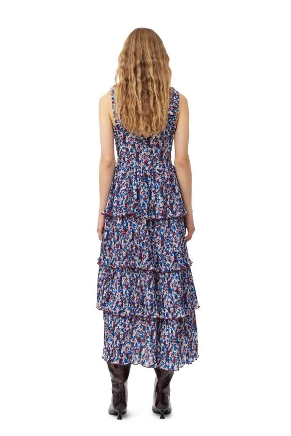 Clothing GANNI Dresses Multicolour Pleated Georgette Flounce Smock Midi Dress Multicolour Clothing GANNI Dresses Multicolour Pleated Georgette Flounce Smock Midi Dress Multicolour