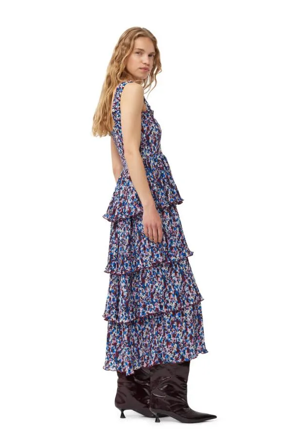 Clothing GANNI Dresses Multicolour Pleated Georgette Flounce Smock Midi Dress Multicolour Clothing GANNI Dresses Multicolour Pleated Georgette Flounce Smock Midi Dress Multicolour