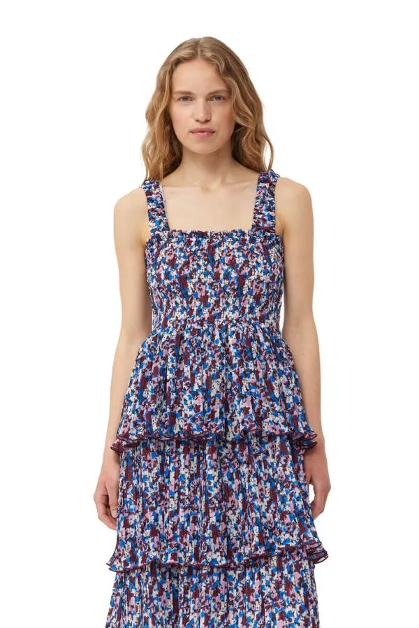 Clothing GANNI Dresses Multicolour Pleated Georgette Flounce Smock Midi Dress Multicolour Clothing GANNI Dresses Multicolour Pleated Georgette Flounce Smock Midi Dress Multicolour