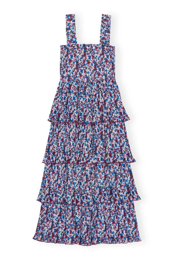 Clothing GANNI Dresses Multicolour Pleated Georgette Flounce Smock Midi Dress Multicolour Clothing GANNI Dresses Multicolour Pleated Georgette Flounce Smock Midi Dress Multicolour