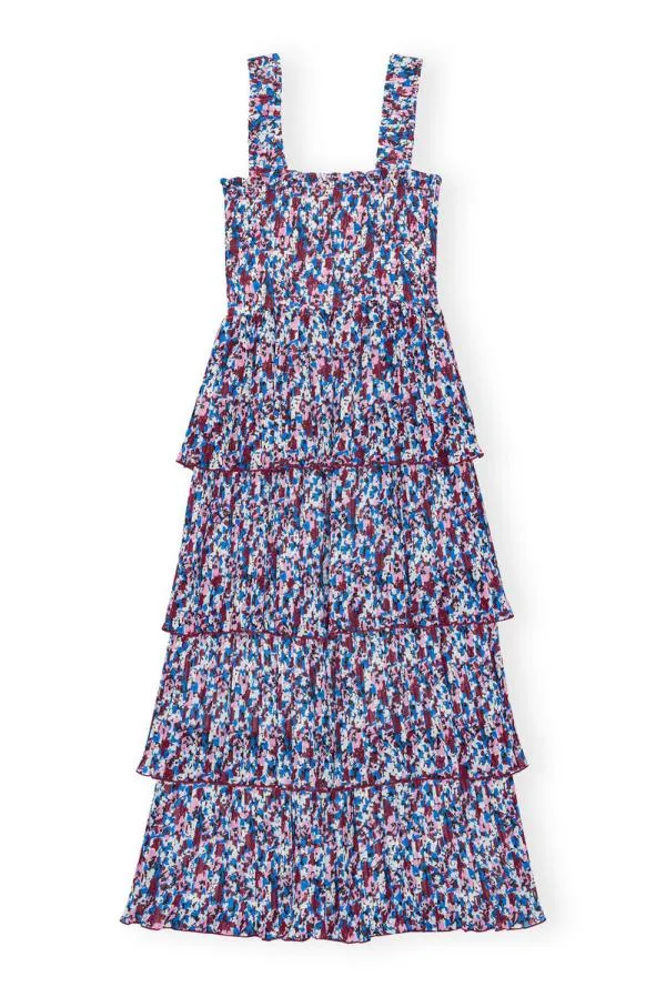 Clothing GANNI Dresses Multicolour Pleated Georgette Flounce Smock Midi Dress Multicolour Clothing GANNI Dresses Multicolour Pleated Georgette Flounce Smock Midi Dress Multicolour