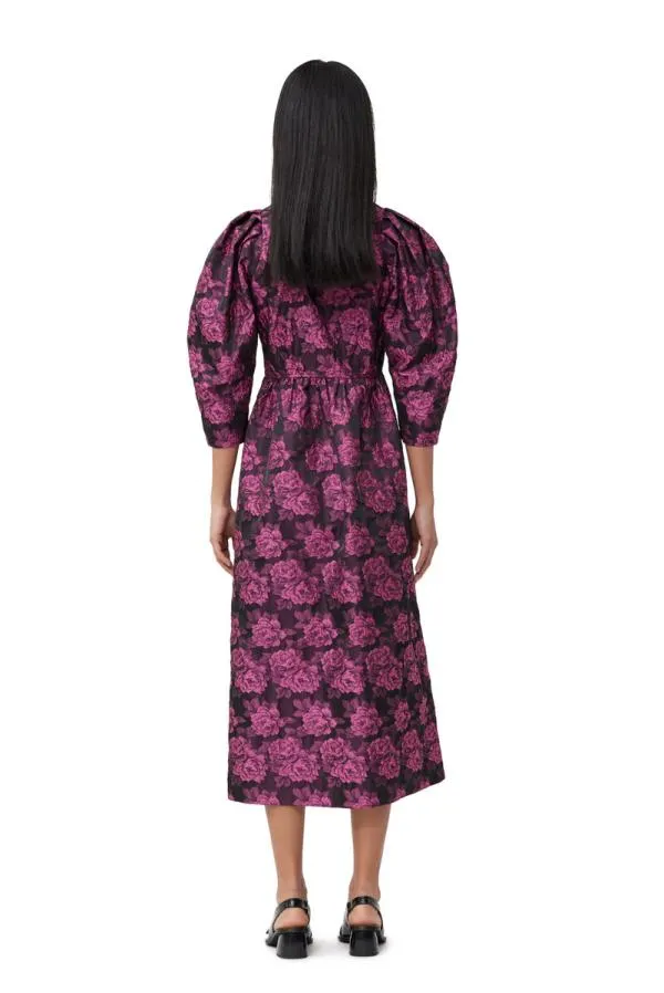 Clothing GANNI Dresses Pink Botanical Jacquard Vneck Midi Dress Cone Flower Clothing GANNI Dresses Pink Botanical Jacquard Vneck Midi Dress Cone Flower