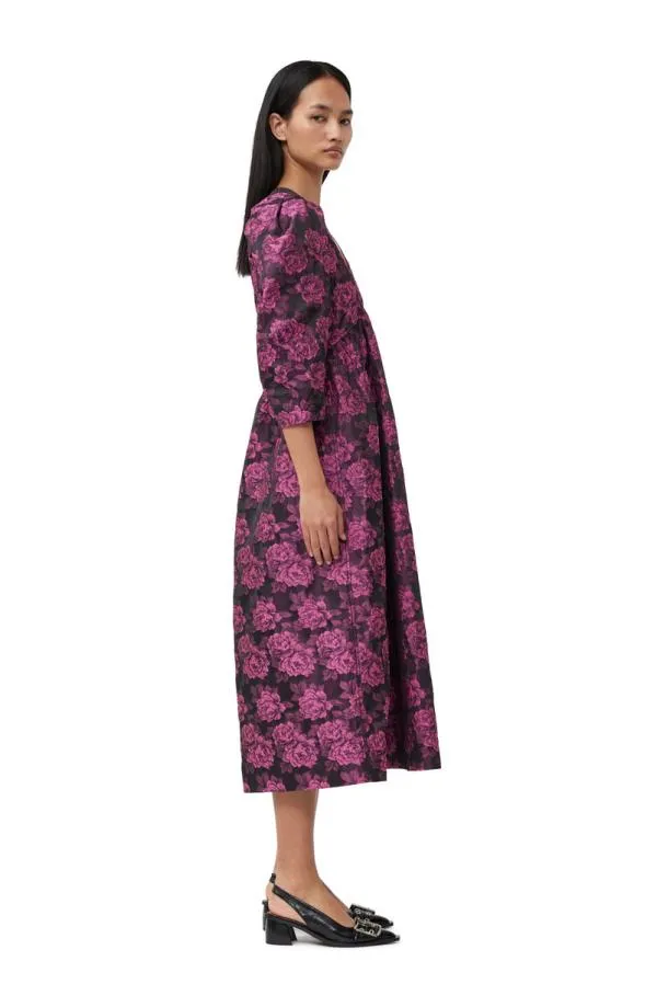 Clothing GANNI Dresses Pink Botanical Jacquard Vneck Midi Dress Cone Flower Clothing GANNI Dresses Pink Botanical Jacquard Vneck Midi Dress Cone Flower