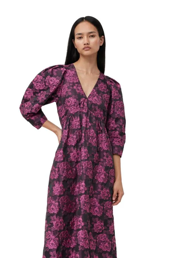 Clothing GANNI Dresses Pink Botanical Jacquard Vneck Midi Dress Cone Flower Clothing GANNI Dresses Pink Botanical Jacquard Vneck Midi Dress Cone Flower