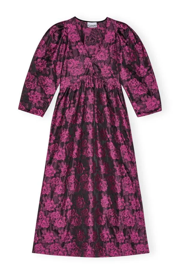Clothing GANNI Dresses Pink Botanical Jacquard Vneck Midi Dress Cone Flower Clothing GANNI Dresses Pink Botanical Jacquard Vneck Midi Dress Cone Flower