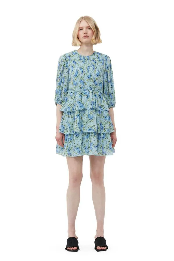 Clothing GANNI Dresses Pleated Georgette Mini Dress Ice Water