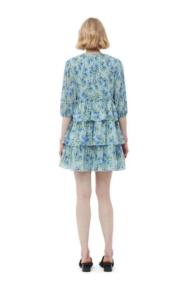 Clothing GANNI Dresses Pleated Georgette Mini Dress Ice Water Clothing GANNI Dresses Pleated Georgette Mini Dress Ice Water