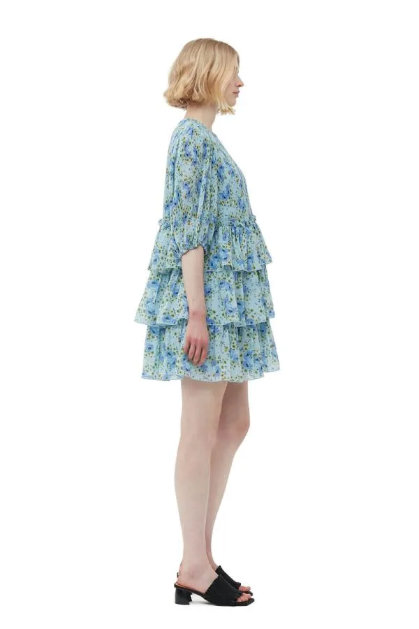 Clothing GANNI Dresses Pleated Georgette Mini Dress Ice Water Clothing GANNI Dresses Pleated Georgette Mini Dress Ice Water