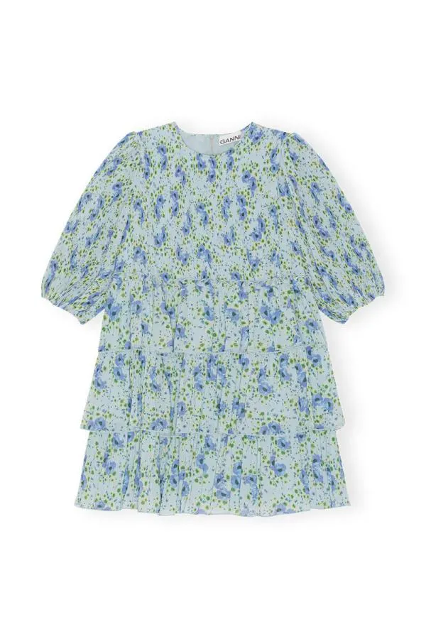 Clothing GANNI Dresses Pleated Georgette Mini Dress Ice Water Clothing GANNI Dresses Pleated Georgette Mini Dress Ice Water