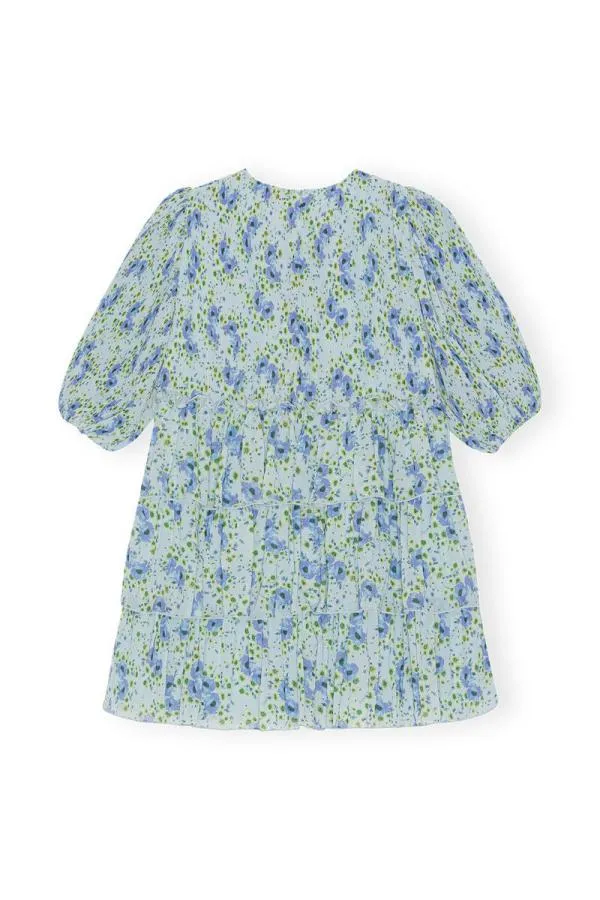 Clothing GANNI Dresses Pleated Georgette Mini Dress Ice Water Clothing GANNI Dresses Pleated Georgette Mini Dress Ice Water