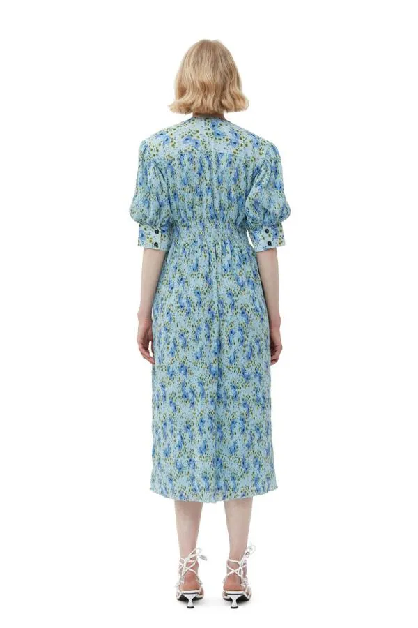 Clothing GANNI Dresses Pleated Georgette Vneck Smock Midi Dress Ice Water Clothing GANNI Dresses Pleated Georgette Vneck Smock Midi Dress Ice Water