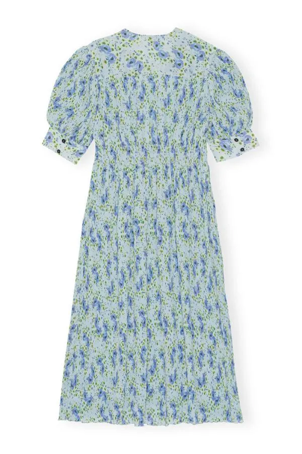 Clothing GANNI Dresses Pleated Georgette Vneck Smock Midi Dress Ice Water Clothing GANNI Dresses Pleated Georgette Vneck Smock Midi Dress Ice Water