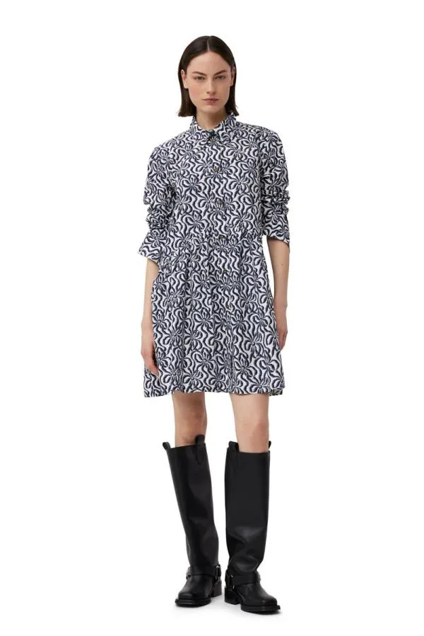 Clothing GANNI Dresses Printed Cotton Poplin Mini Shirt Dress Egret