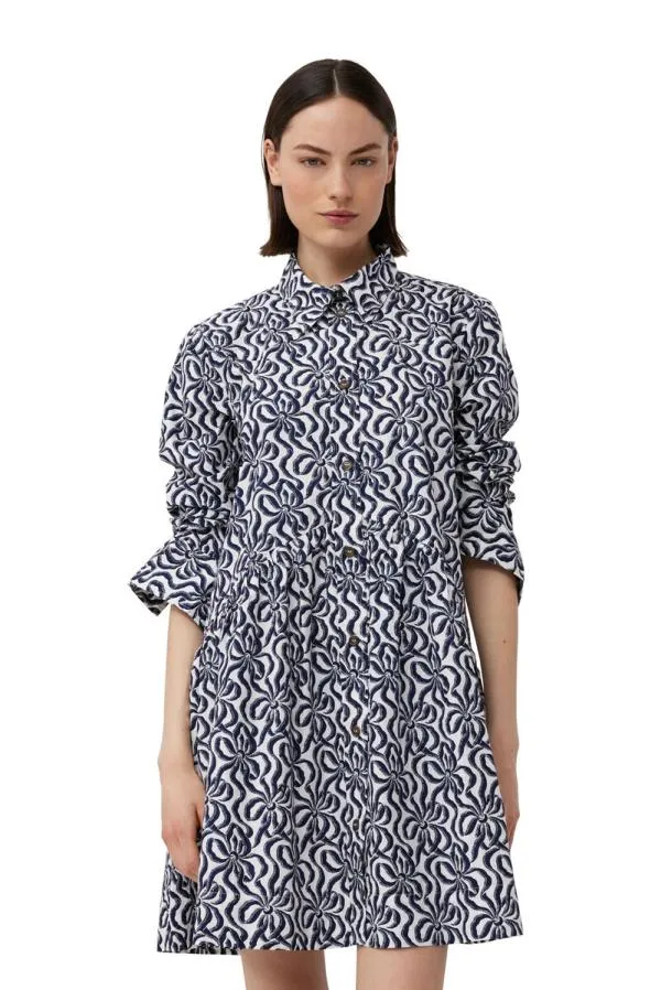 Clothing GANNI Dresses Printed Cotton Poplin Mini Shirt Dress Egret Clothing GANNI Dresses Printed Cotton Poplin Mini Shirt Dress Egret