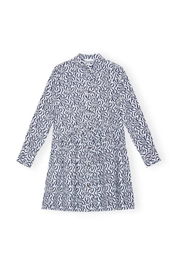Clothing GANNI Dresses Printed Cotton Poplin Mini Shirt Dress Egret Clothing GANNI Dresses Printed Cotton Poplin Mini Shirt Dress Egret