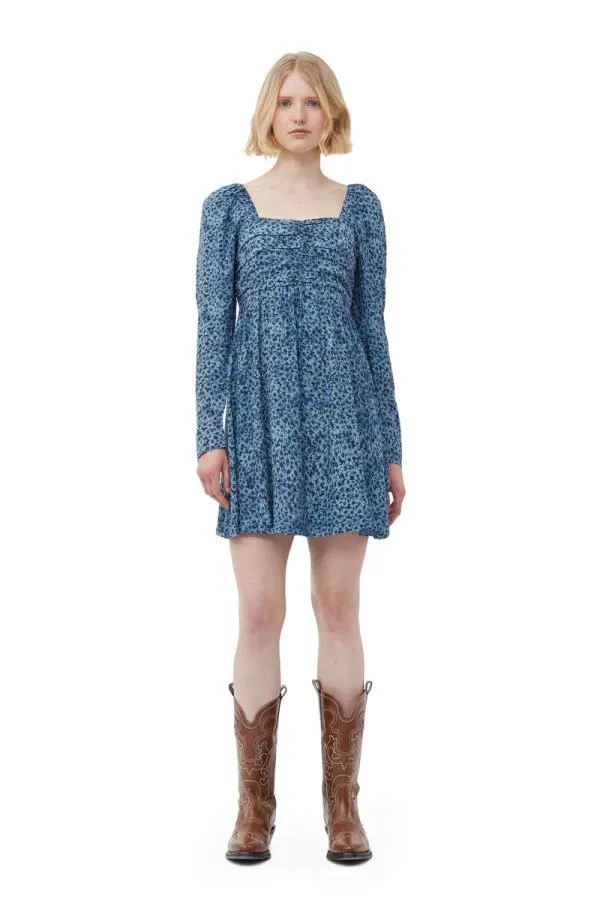 Clothing GANNI Dresses Printed Crepe Mini Dress Ice Water