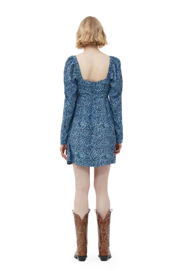 Clothing GANNI Dresses Printed Crepe Mini Dress Ice Water Clothing GANNI Dresses Printed Crepe Mini Dress Ice Water