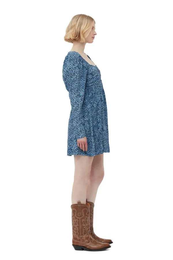 Clothing GANNI Dresses Printed Crepe Mini Dress Ice Water Clothing GANNI Dresses Printed Crepe Mini Dress Ice Water