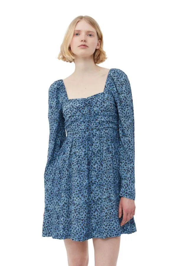 Clothing GANNI Dresses Printed Crepe Mini Dress Ice Water Clothing GANNI Dresses Printed Crepe Mini Dress Ice Water