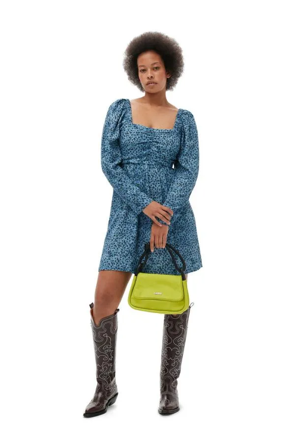 Clothing GANNI Dresses Printed Crepe Mini Dress Ice Water Clothing GANNI Dresses Printed Crepe Mini Dress Ice Water