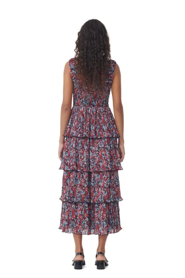 Clothing GANNI Dresses Red Pleated Georgette Flounce Smock Midi Dress High Risk Red Clothing GANNI Dresses Red Pleated Georgette Flounce Smock Midi Dress High Risk Red