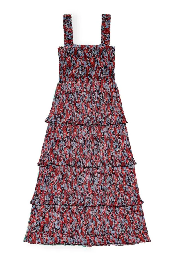 Clothing GANNI Dresses Red Pleated Georgette Flounce Smock Midi Dress High Risk Red Clothing GANNI Dresses Red Pleated Georgette Flounce Smock Midi Dress High Risk Red