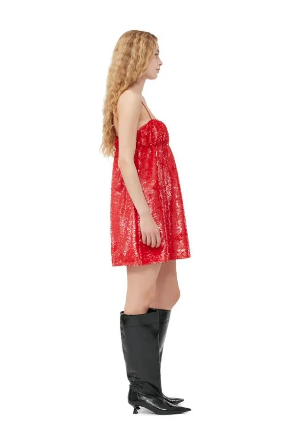 Clothing GANNI Dresses Red Sequins Mini Dress Fiery Red Clothing GANNI Dresses Red Sequins Mini Dress Fiery Red