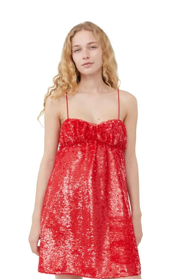 Clothing GANNI Dresses Red Sequins Mini Dress Fiery Red Clothing GANNI Dresses Red Sequins Mini Dress Fiery Red