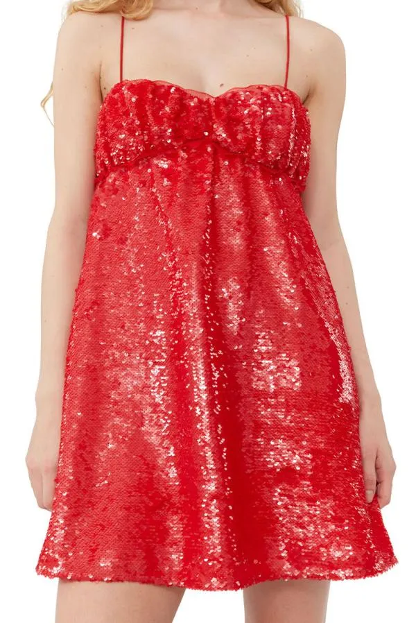 Clothing GANNI Dresses Red Sequins Mini Dress Fiery Red Clothing GANNI Dresses Red Sequins Mini Dress Fiery Red