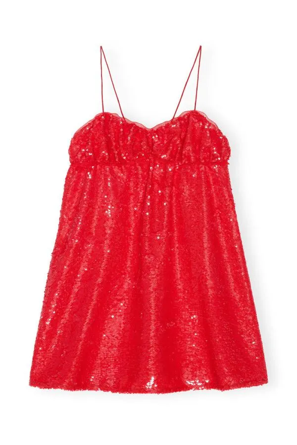 Clothing GANNI Dresses Red Sequins Mini Dress Fiery Red Clothing GANNI Dresses Red Sequins Mini Dress Fiery Red