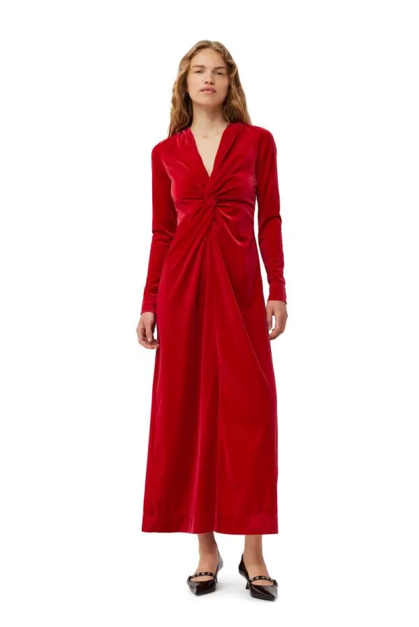 Clothing GANNI Dresses Red Velvet Jersey Twist Long Dress Savvy Red