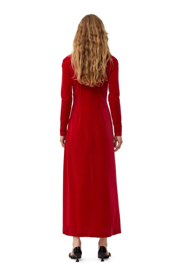 Clothing GANNI Dresses Red Velvet Jersey Twist Long Dress Savvy Red Clothing GANNI Dresses Red Velvet Jersey Twist Long Dress Savvy Red