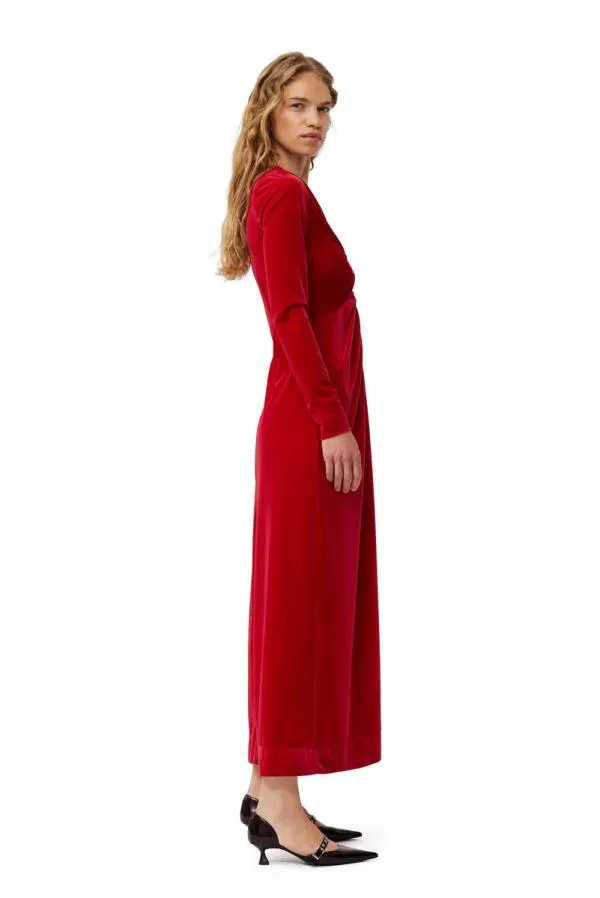Clothing GANNI Dresses Red Velvet Jersey Twist Long Dress Savvy Red Clothing GANNI Dresses Red Velvet Jersey Twist Long Dress Savvy Red