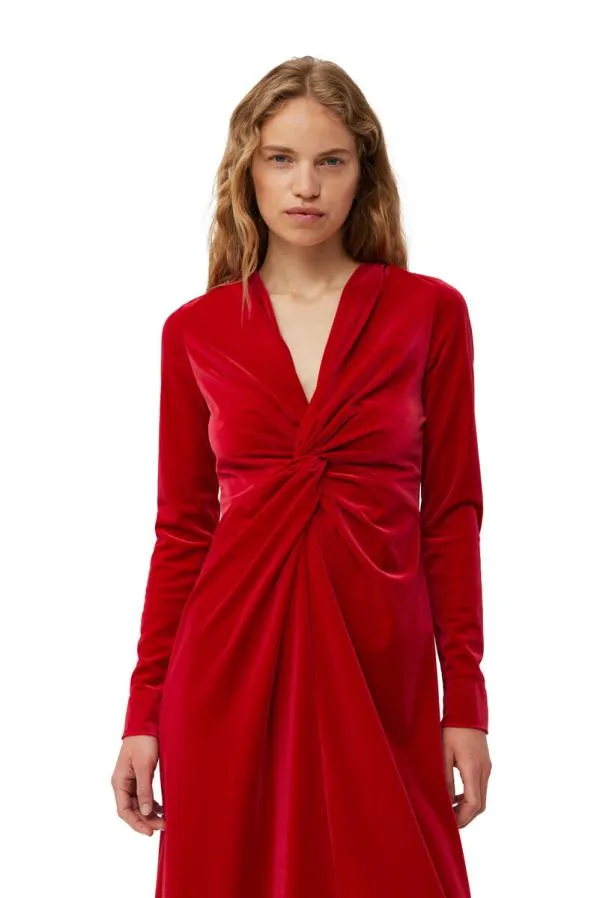 Clothing GANNI Dresses Red Velvet Jersey Twist Long Dress Savvy Red Clothing GANNI Dresses Red Velvet Jersey Twist Long Dress Savvy Red